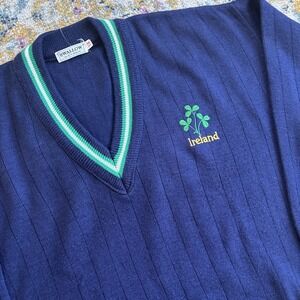 Vintage Swallow Knitwear Sweater Made in Ireland Acrylic Embroidered Shamrock XL